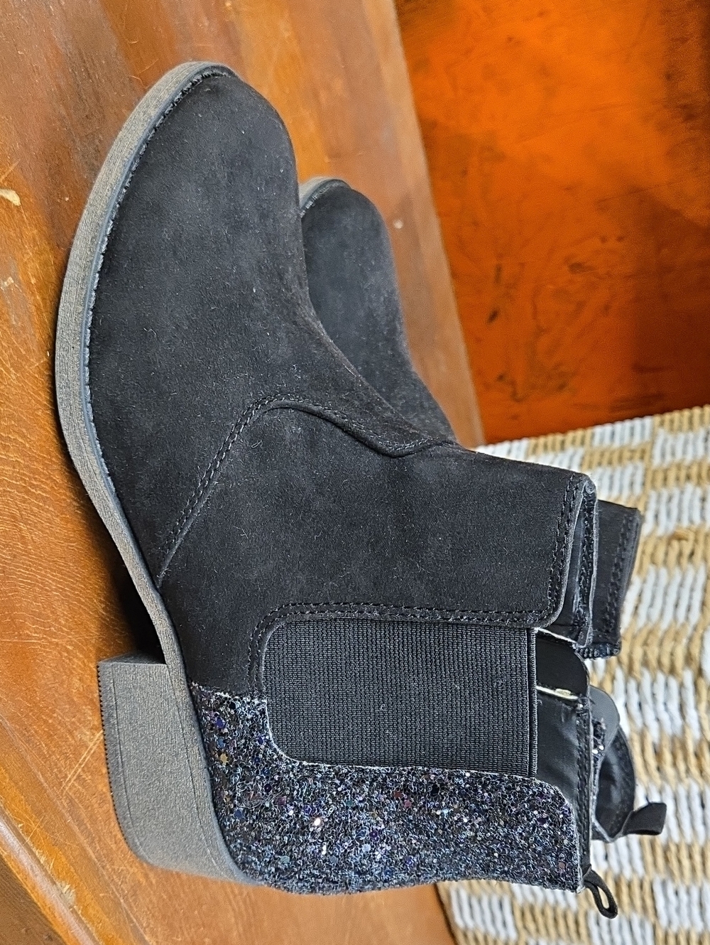 Sarah Jayne Black Suede Kids Ankle Boots with Glitter Panel